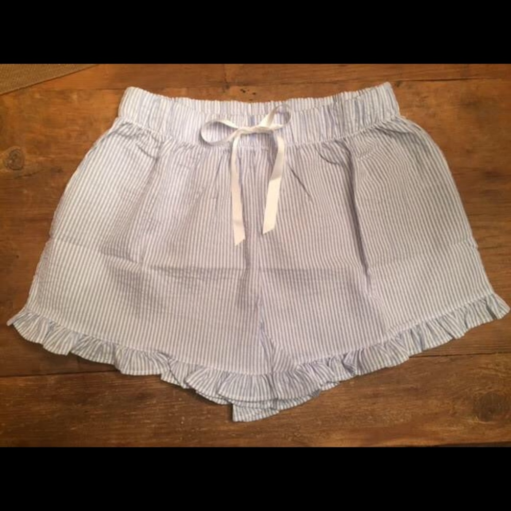 Blue seersucker pajama shorts